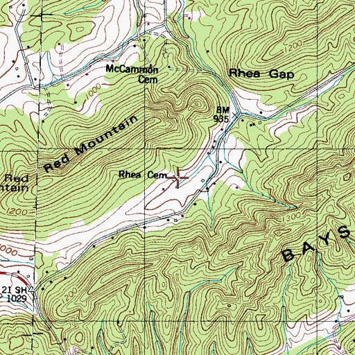 Topographic Map of Rhea Cemetery, TN