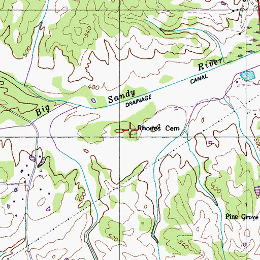 Topographic Map of Rhodes Cemetery, TN