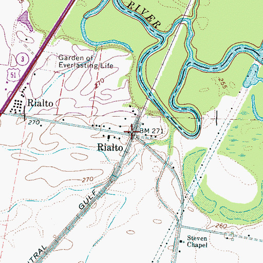 Topographic Map of Rialto, TN