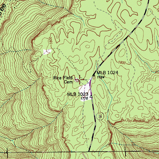 Topographic Map of Rice Field Cemetery, TN
