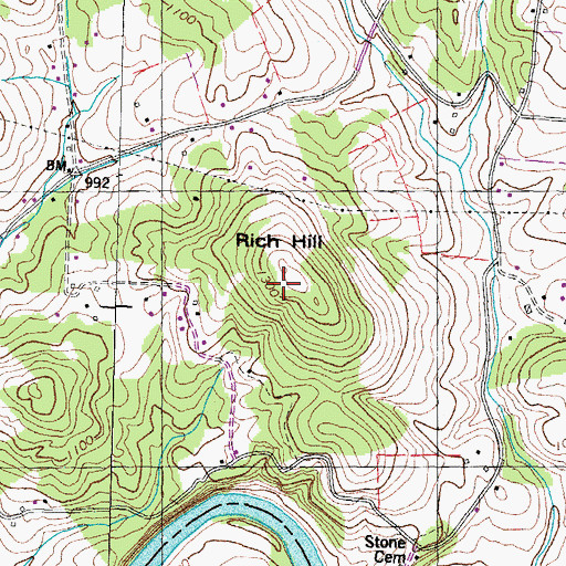 Topographic Map of Rich Hill, TN