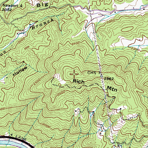 Topographic Map of Rich Mountain, TN