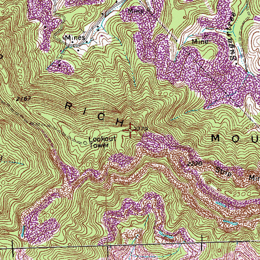 Topographic Map of Rich Mountain, TN