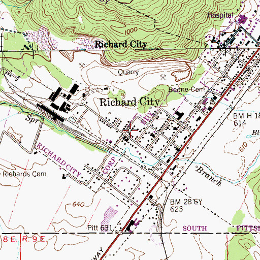 Topographic Map of Richard City, TN