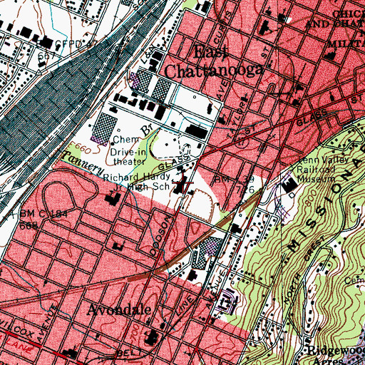 Topographic Map of Richard Hardy Junior High School, TN