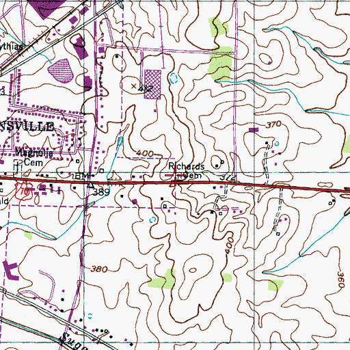 Topographic Map of Richards Cemetery, TN