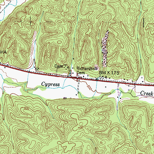 Topographic Map of Richardson Cemetery, TN