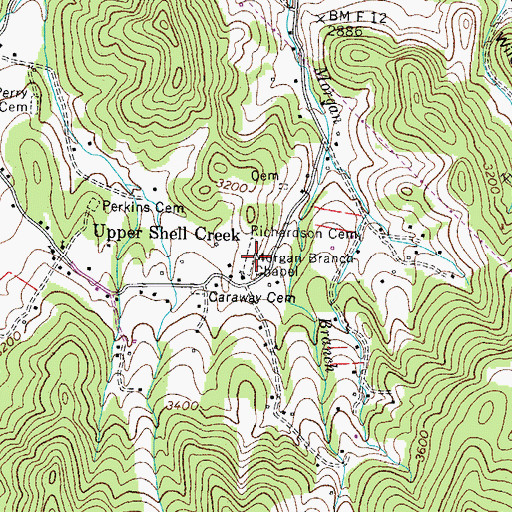 Topographic Map of Richardson Cemetery, TN