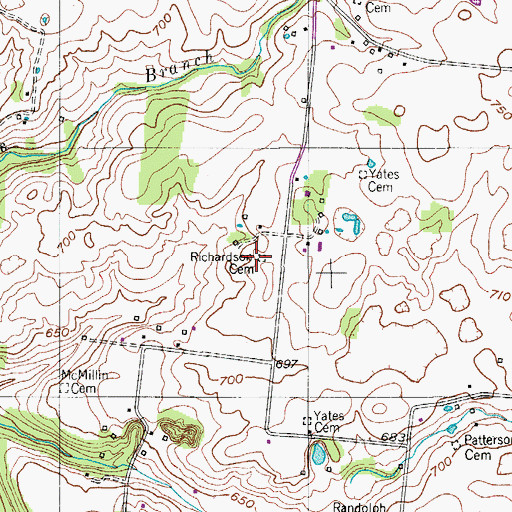 Topographic Map of Richardson Cemetery, TN