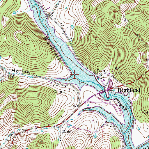 Topographic Map of Richardson Hollow, TN