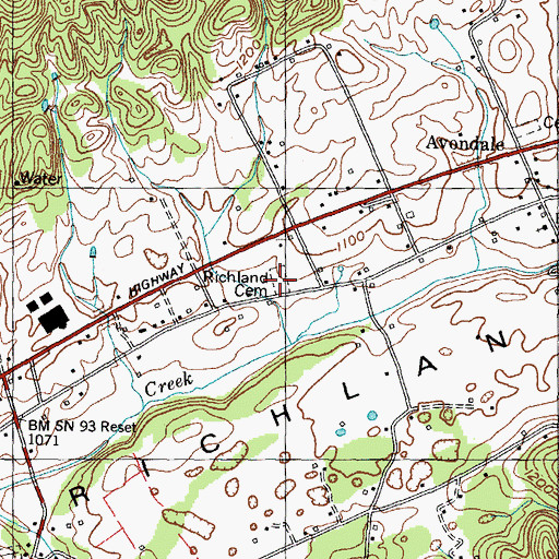 Topographic Map of Richland Cemetery, TN