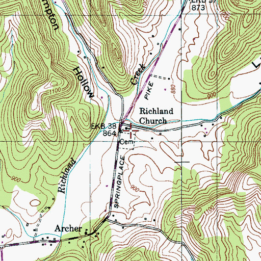 Topographic Map of Richland Church, TN