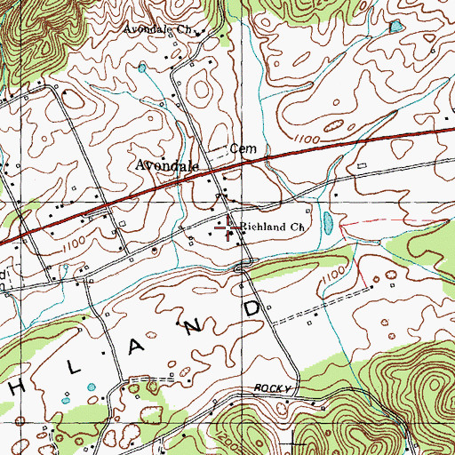 Topographic Map of Richland Church, TN
