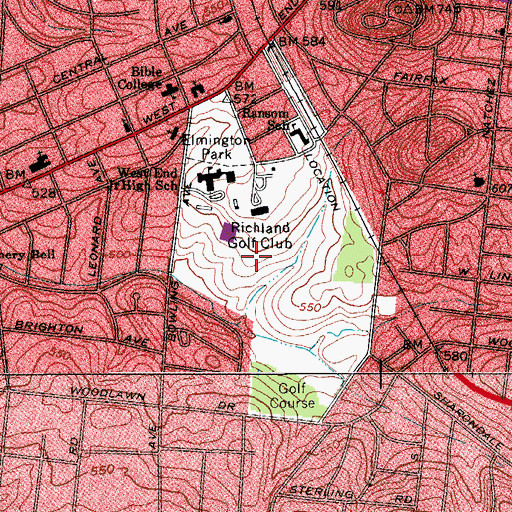 Topographic Map of Richland Golf Club, TN