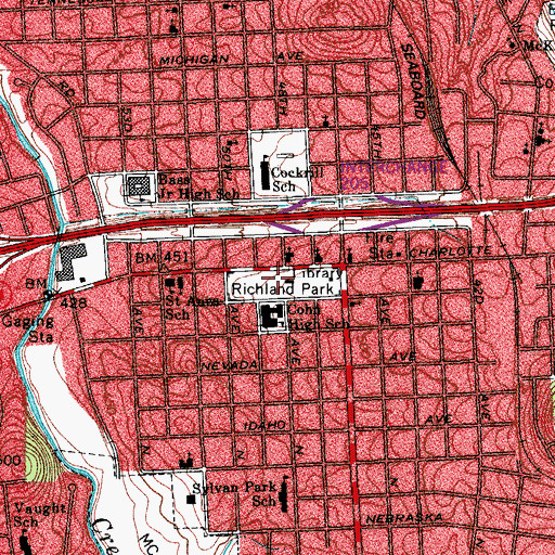 Topographic Map of Richland Park, TN