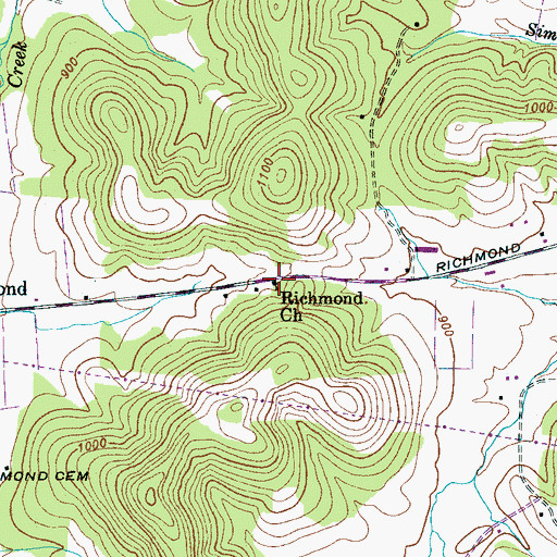 Topographic Map of Richmond Church, TN