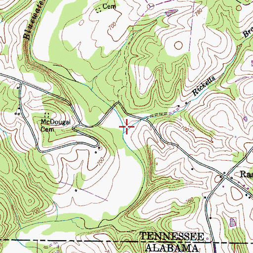 Topographic Map of Ricketts Branch, TN