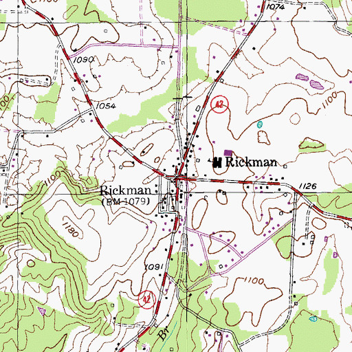Topographic Map of Rickman, TN