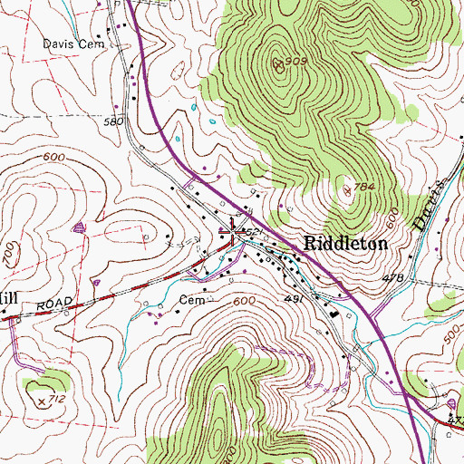 Topographic Map of Riddleton, TN