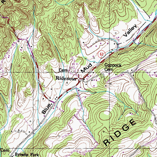 Topographic Map of Ridenour, TN