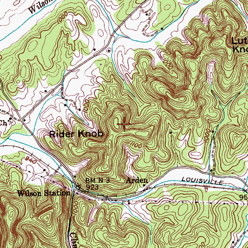 Topographic Map of Rider Knob, TN