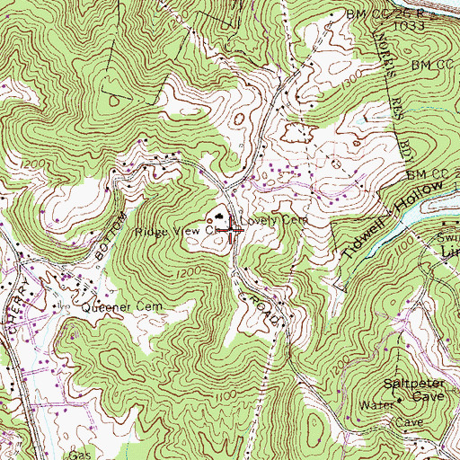 Topographic Map of Ridge View Church, TN