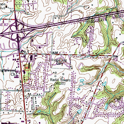 Topographic Map of Ridgecrest Cemetery, TN