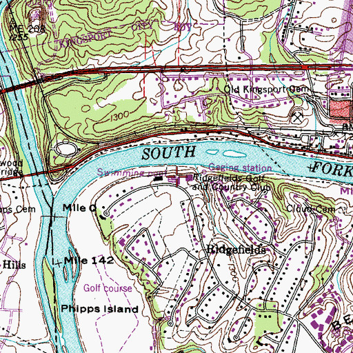 Topographic Map of Ridgefields Golf and Country Club, TN