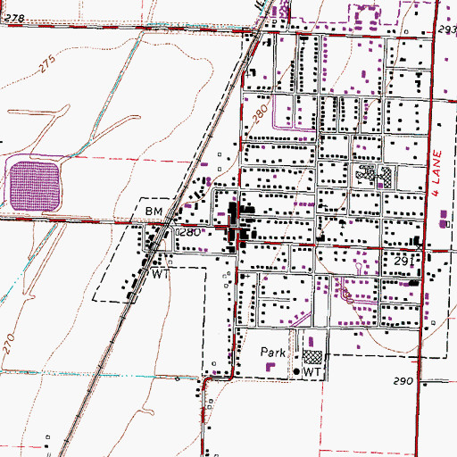 Topographic Map of Ridgely, TN