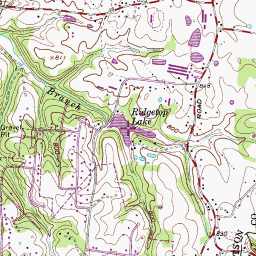 Topographic Map of Ridgetop Lake, TN