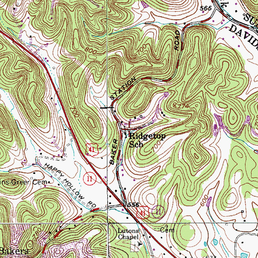 Topographic Map of Ridgetop School, TN
