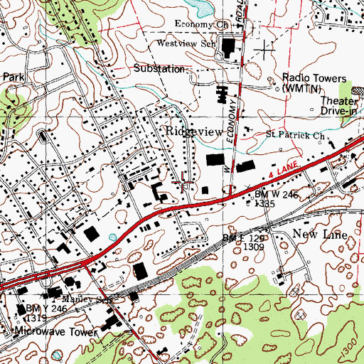 Topographic Map of Ridgeview, TN
