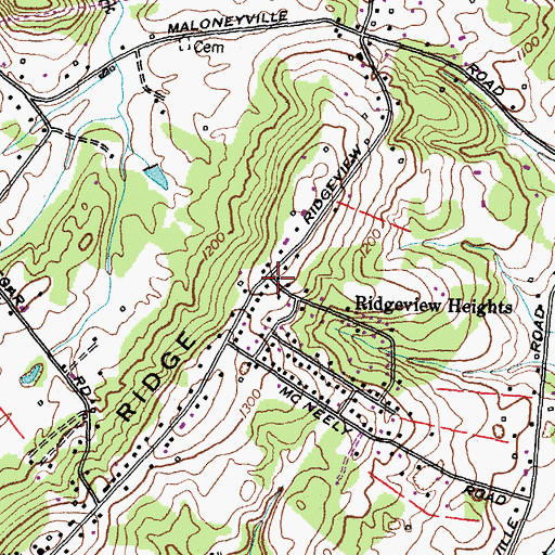 Topographic Map of Ridgeview Heights, TN