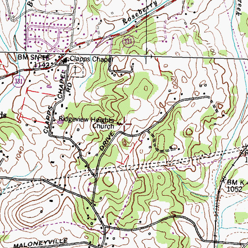 Topographic Map of Ridgeview Heights Church, TN
