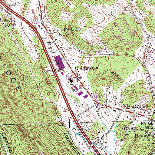 Topographic Map of Ridgewood, TN