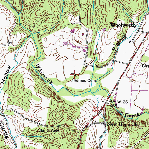 Topographic Map of Ridings Cemetery, TN
