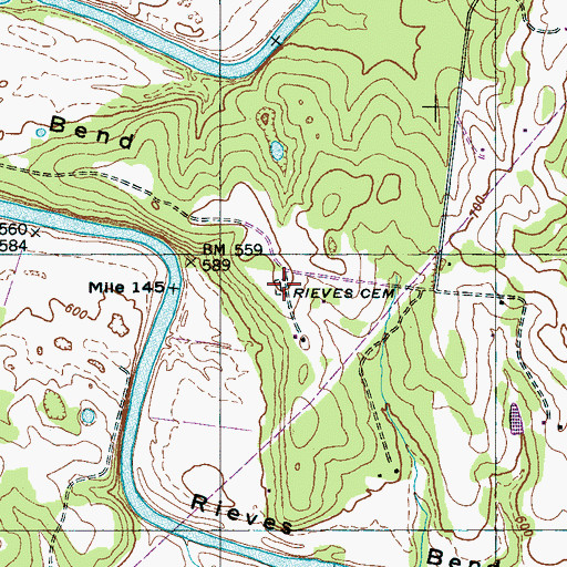 Topographic Map of Rieves Cemetery, TN