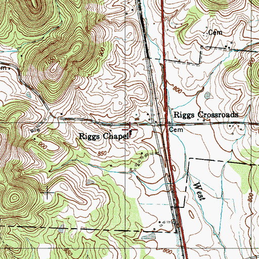 Topographic Map of Riggs Chapel, TN