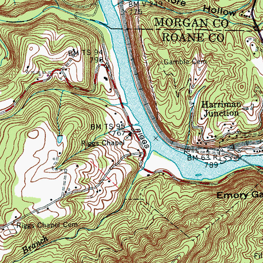 Topographic Map of Riggs Chapel, TN
