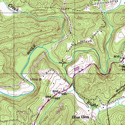 Topographic Map of Right Fork Little Emory River, TN