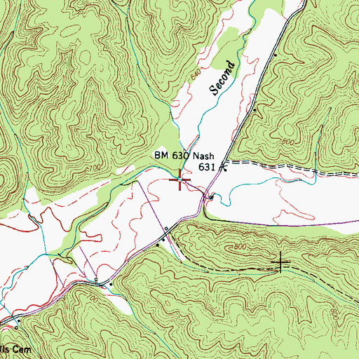 Topographic Map of Right Fork Second Creek, TN