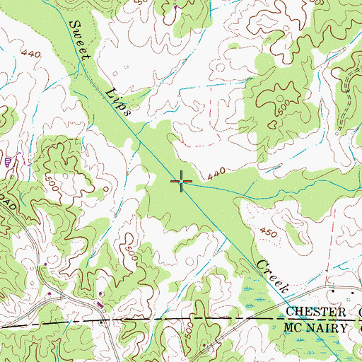 Topographic Map of Right Fork Sweet Lips Creek, TN
