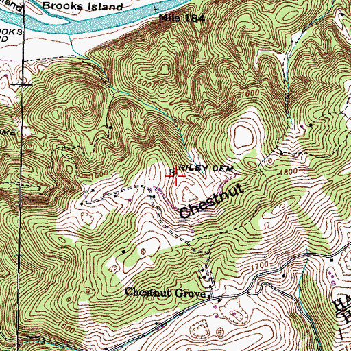 Topographic Map of Riley Cemetery, TN