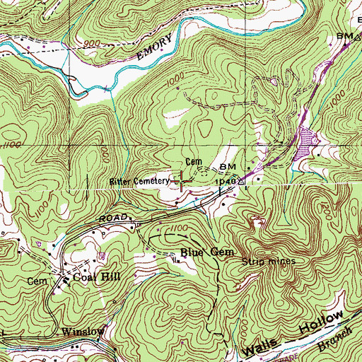 Topographic Map of Ritter Cemetery, TN