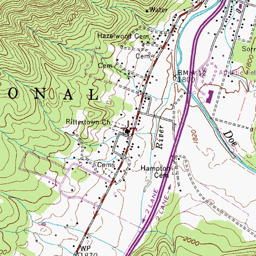Topographic Map of Rittertown Church, TN