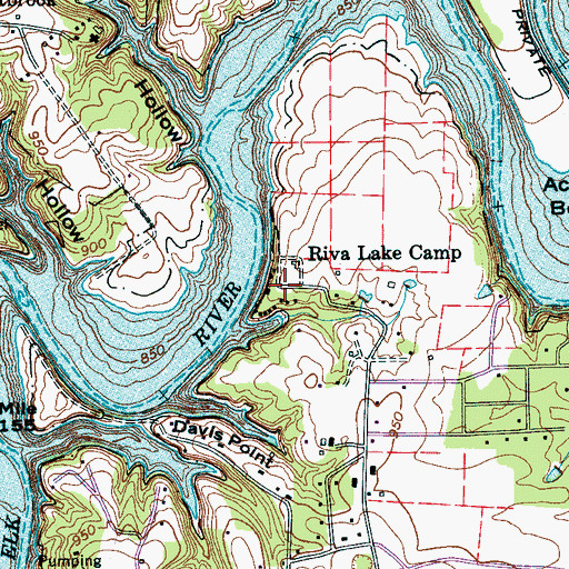 Topographic Map of Riva Lake Camp, TN