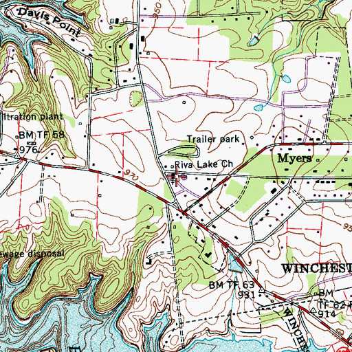 Topographic Map of Riva Lake Church, TN