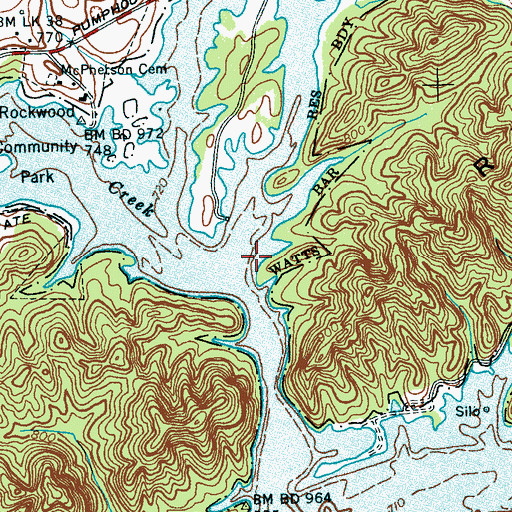 Topographic Map of River Branch, TN