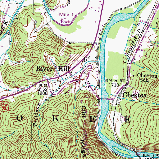 Topographic Map of River Hill, TN