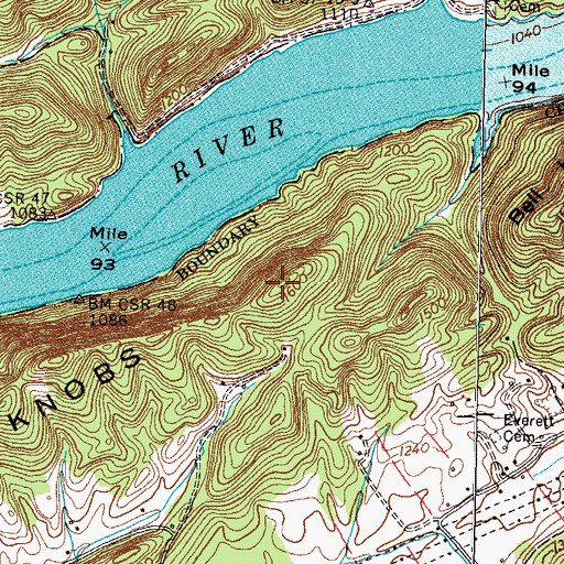 Topographic Map of River Knobs, TN